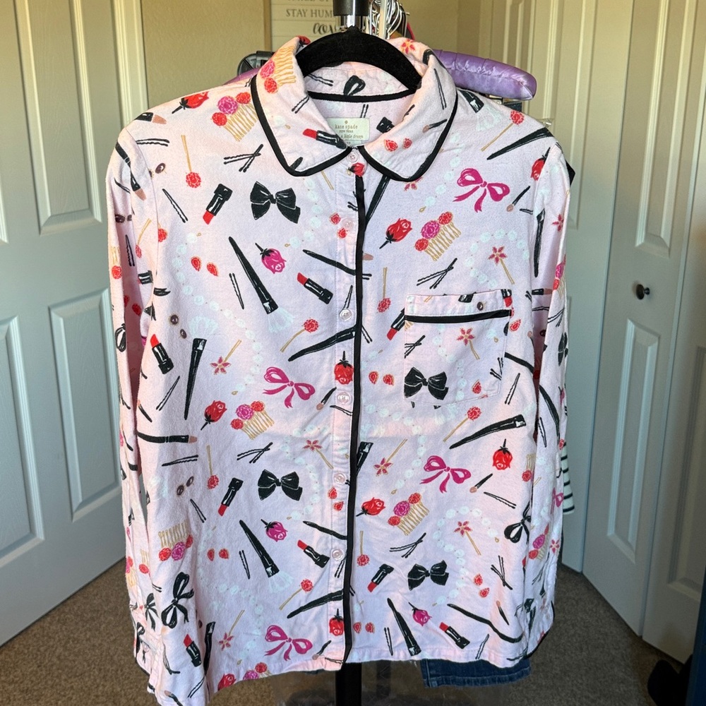 Kate Spade Pink Makeup Print Pajama Top